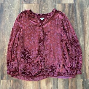 Sundance Womens Regina Blouse Ruby Velvet Button Up Long Sleeve‎ Silk Blend XXL